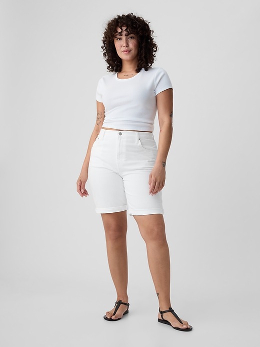 Image number 5 showing, 9" High Rise Denim Bermuda Shorts