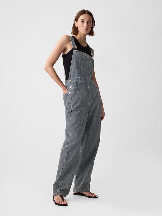 2 of 8 showing, with the color navy pinstripe of product Striped Loose Overalls