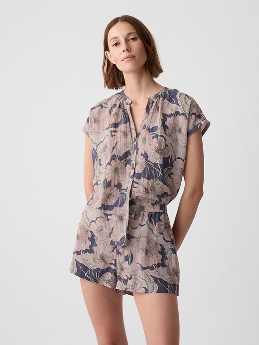 1 of 8 showing, with the color blue multi floral of product Crinkle Gauze Dolman PJ Top