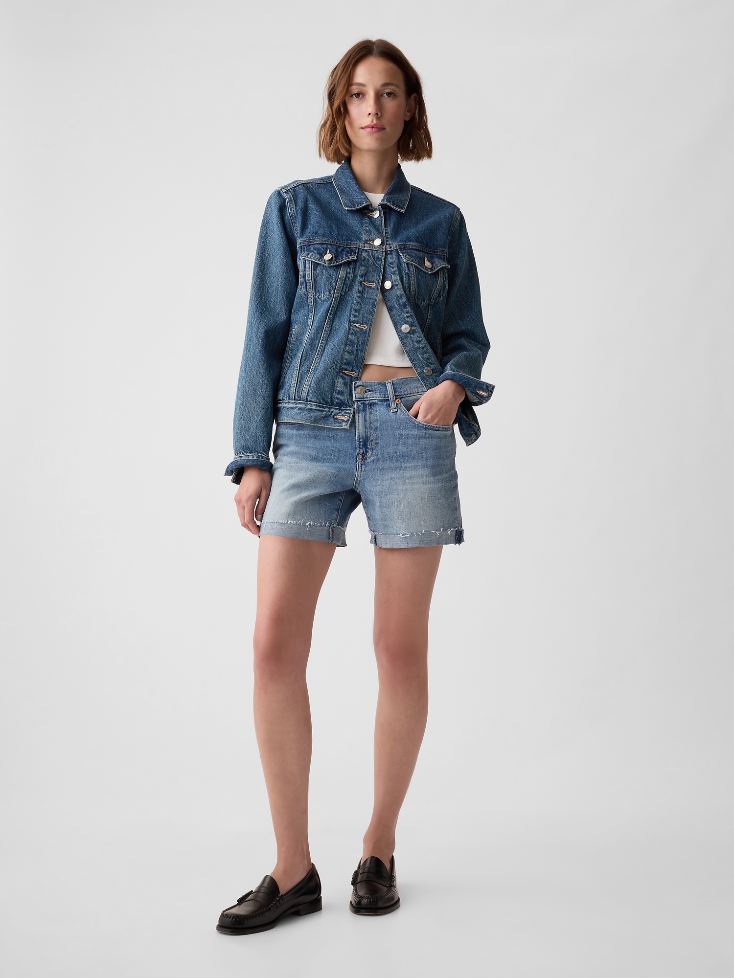 5 Mid Rise Denim Girlfriend Shorts