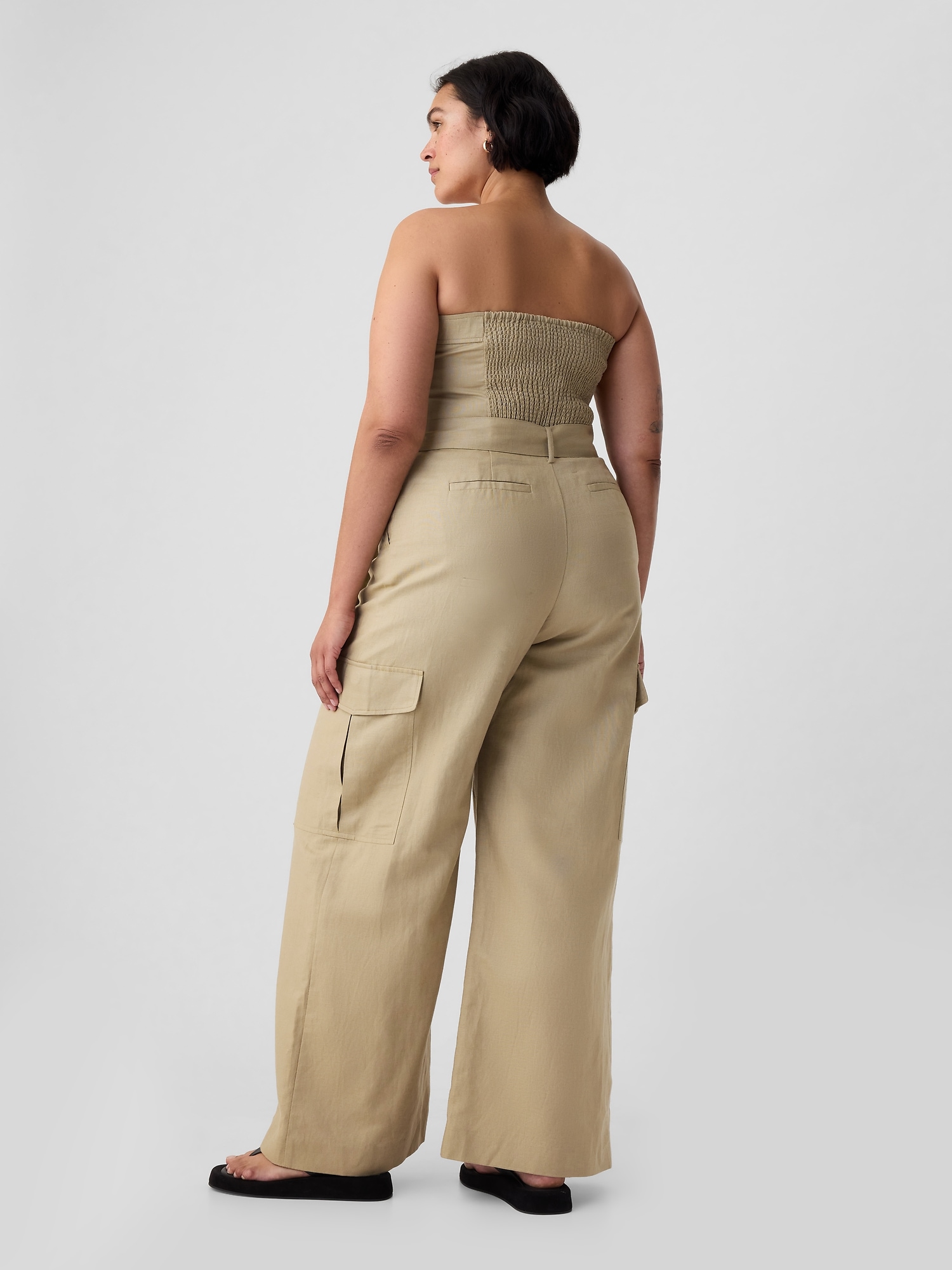 Linen Cotton Cargo Jumpsuit Gap