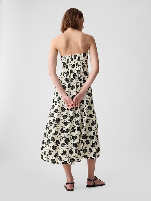 2 of 8 showing, with the color white & black floral print of product Linen-Blend Midi Dress