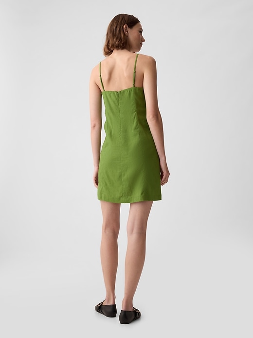 2 of 8 showing, with the color calla green of product Linen-Blend Mini Dress