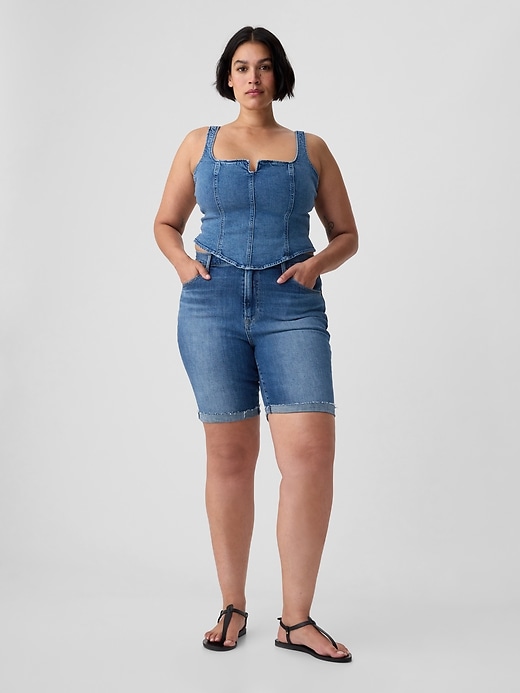 Image number 5 showing, 9" High Rise Denim Bermuda Shorts