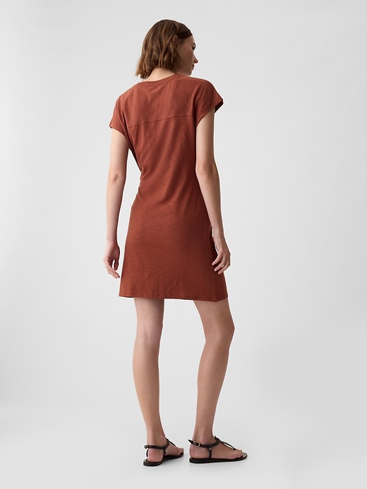 2 of 8 showing, with the color smoked paprika brown of product Tie-Knot Mini T-Shirt Dress