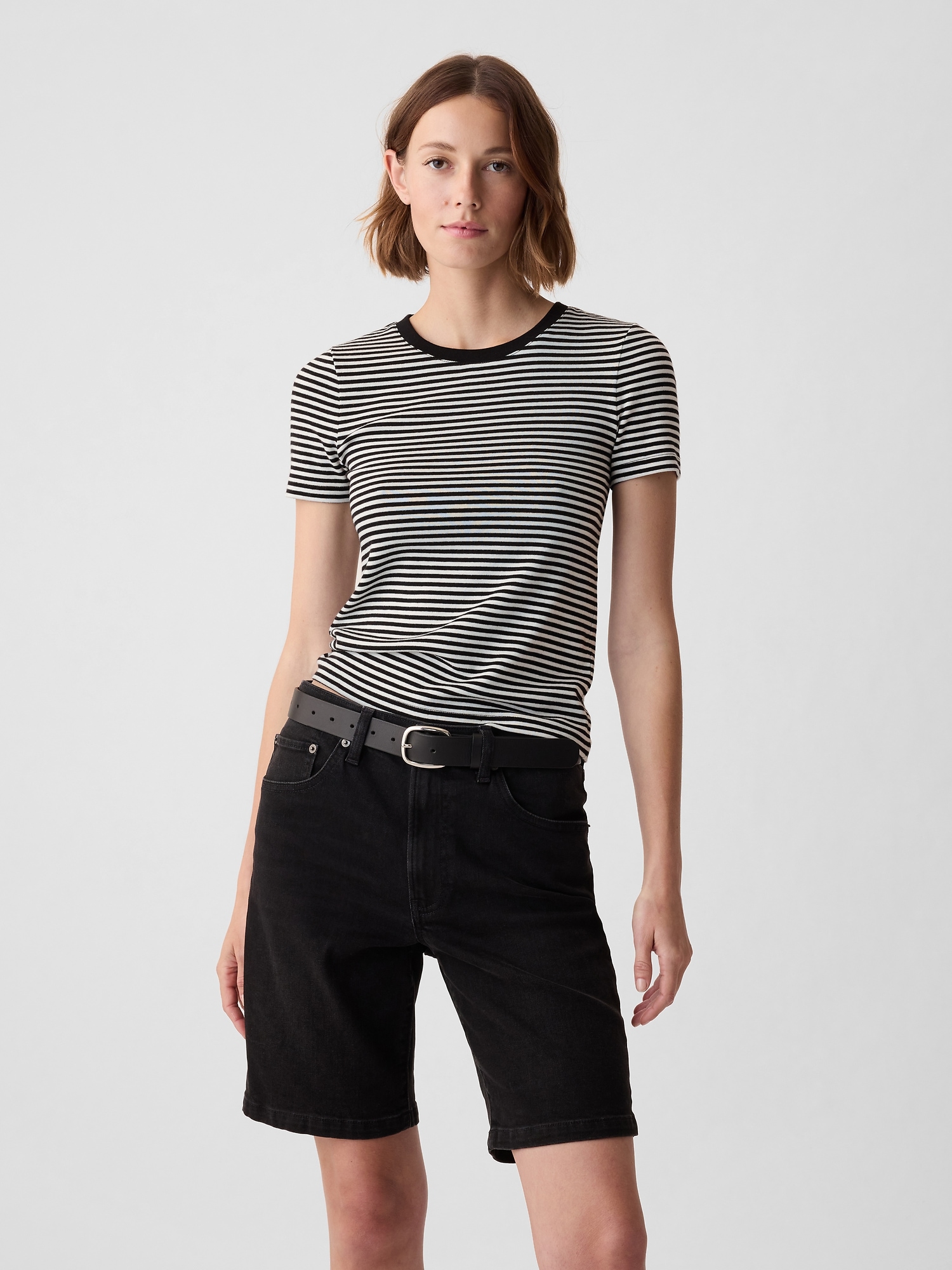 Gap Modern Cropped T-shirt In White & Black Stripe