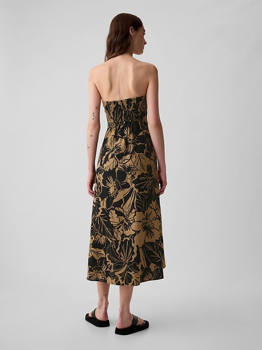2 of 8 showing, with the color brown & black floral of product Linen-Blend Midi Dress