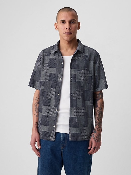 1 of 8 showing, with the color indigo patchwork of product Patchwork Resort Shirt