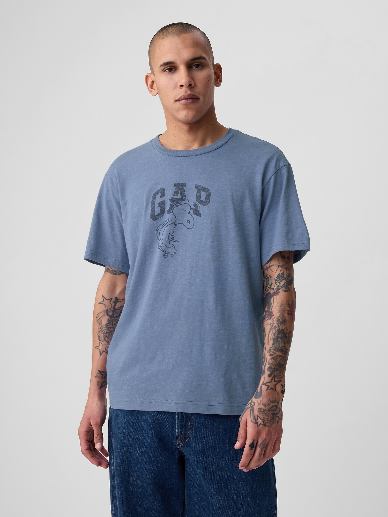 Shop Gap Logo Peanuts Graphic T-shirt In Light Indigo