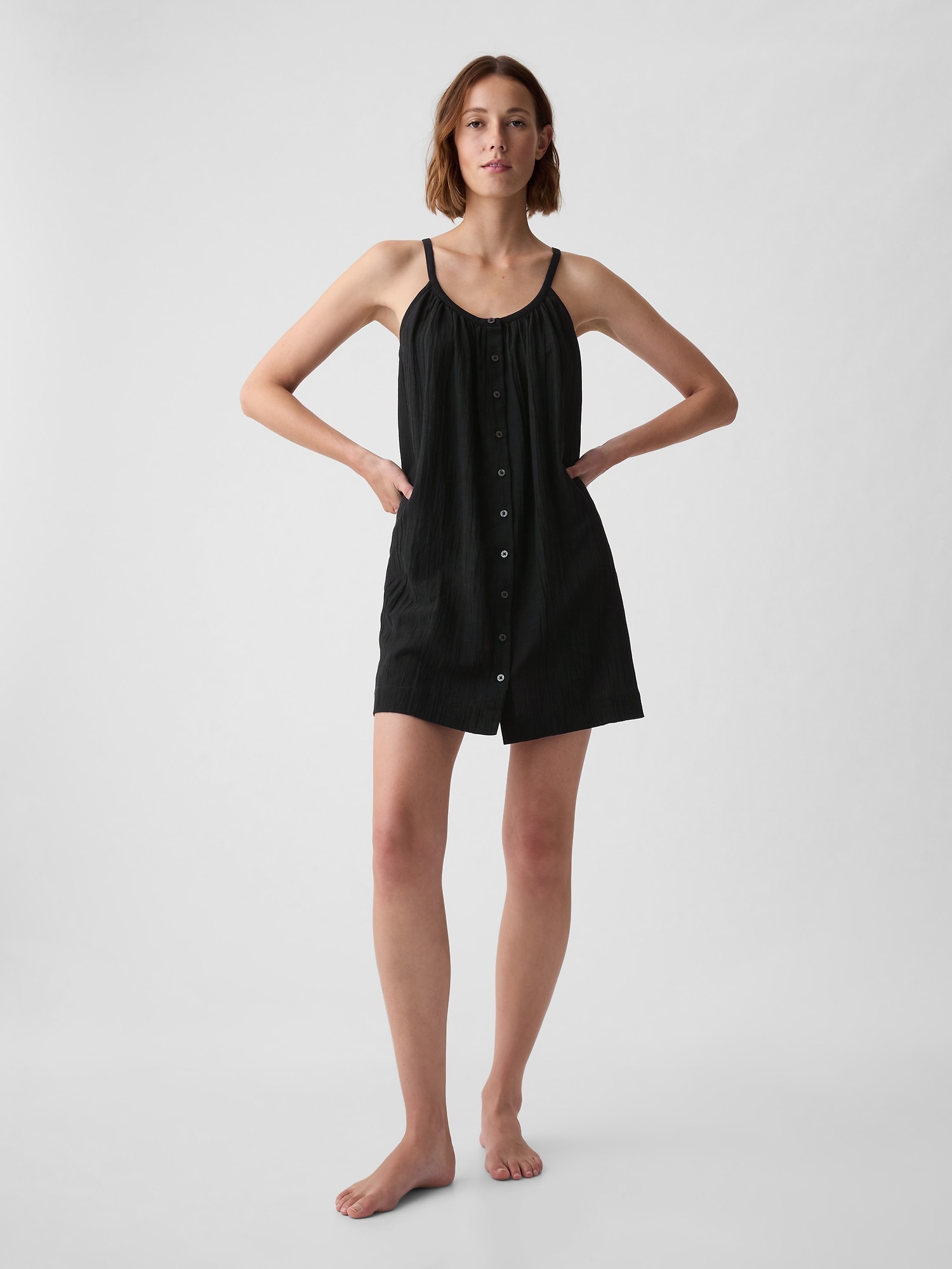 Gap Crinkle Texture Nightgown In Black