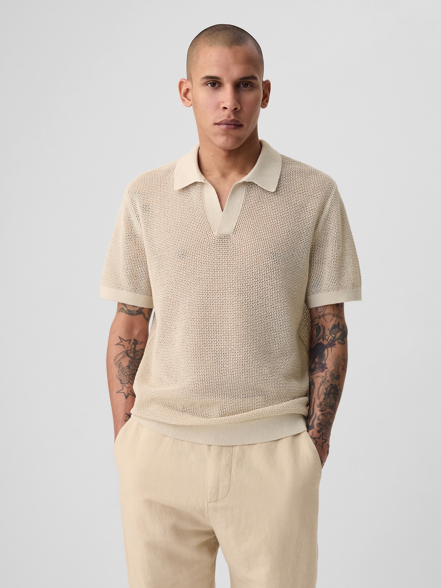 Linen-Blend Textured Polo Shirt Shirt