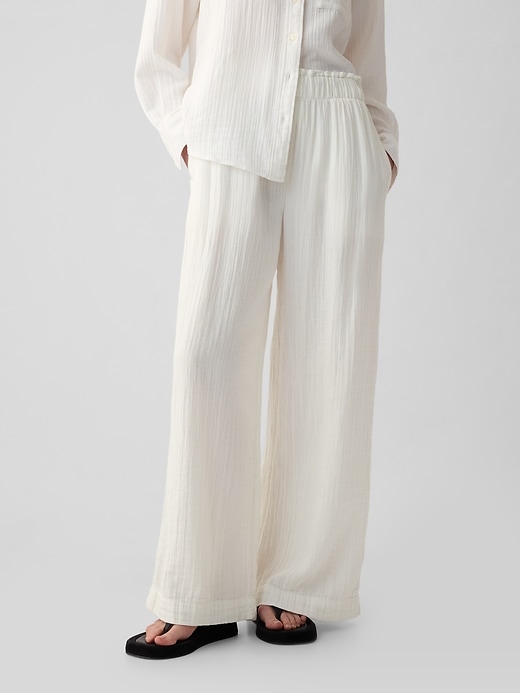 2 of 8 showing, with the color new off white of product Mid Rise Crinkle Gauze Wide-Leg Pants