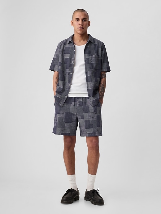 1 of 8 showing, with the color dark indigo of product 7" Patchwork Easy Shorts with E-Waist