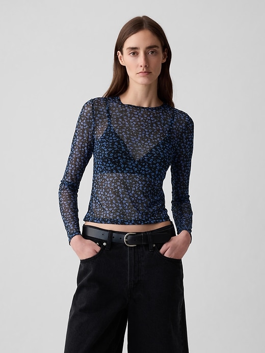 1 of 8 showing, with the color blue floral of product Sheer Cropped T-Shirt