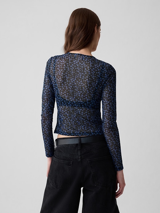 2 of 8 showing, with the color blue floral of product Sheer Cropped T-Shirt
