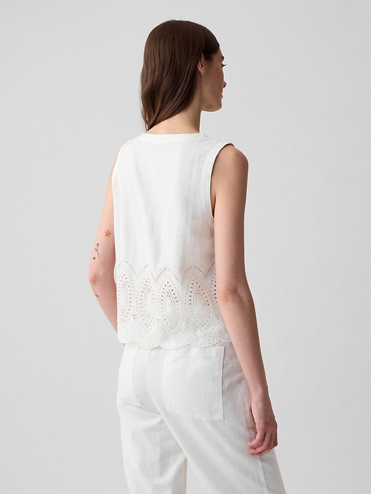 2 of 8 showing, with the color new off white of product Linen-Blend Eyelet Vest
