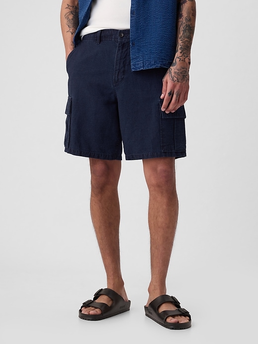 Image number 8 showing, 8" Linen-Cotton Cargo Shorts