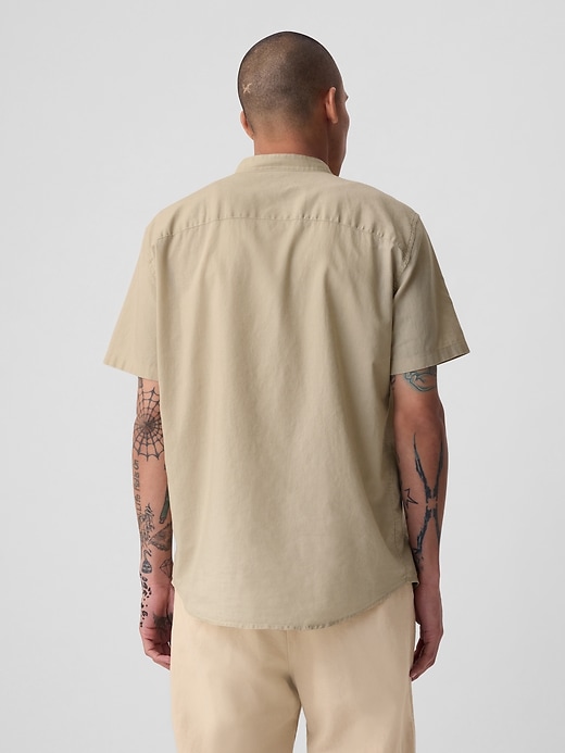 2 of 8 showing, with the color bedrock of product Linen-Cotton Collarless Shirt