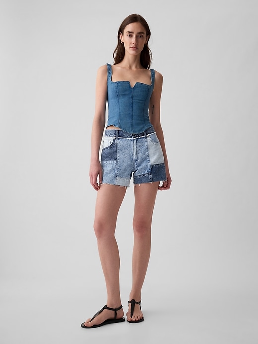 Image number 1 showing, 4" Low Rise Stride Patchwork Denim Shorts