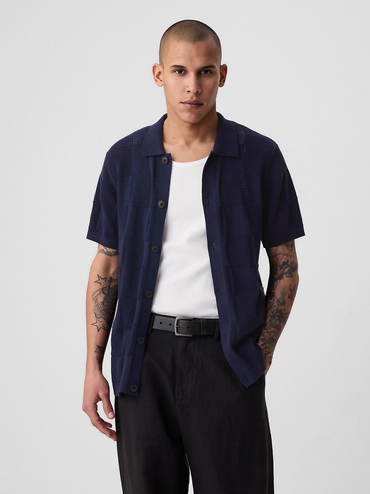 1 of 8 showing, with the color dark night of product Textured Polo Shirt