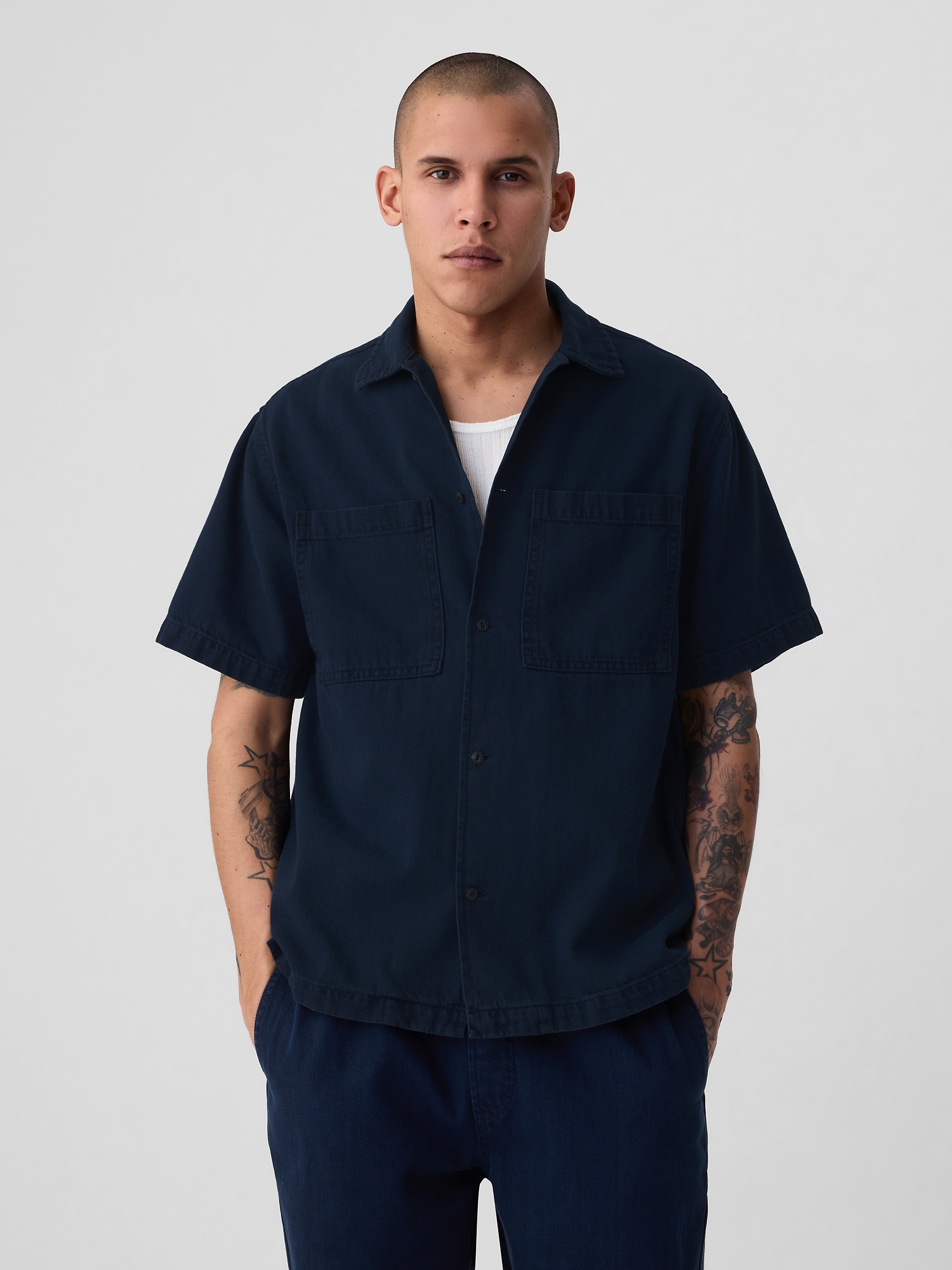 Shop Gap Overdye Denim Shirt In Navy Overdye