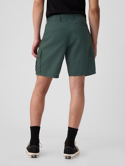 2 of 8 showing, with the color dark green of product 8" Linen-Cotton Cargo Shorts