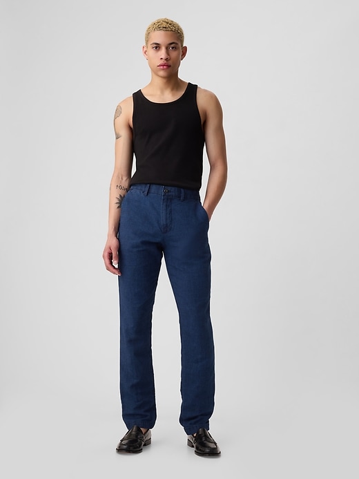 1 of 8 showing, with the color medium indigo of product Linen-Cotton Trousers in Slim Fit