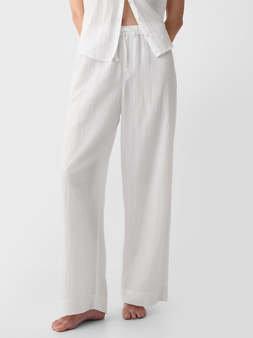 Image number 1 showing, Crinkle Gauze Wide-Leg PJ Pants