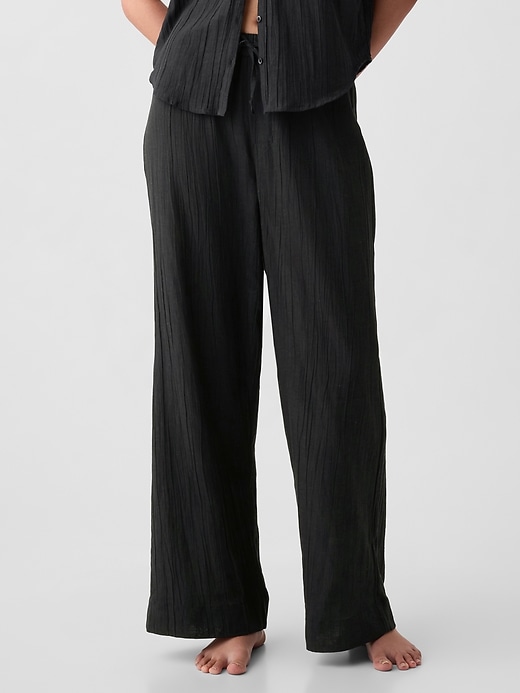1 of 8 showing, with the color true black of product Crinkle Gauze Wide-Leg PJ Pants