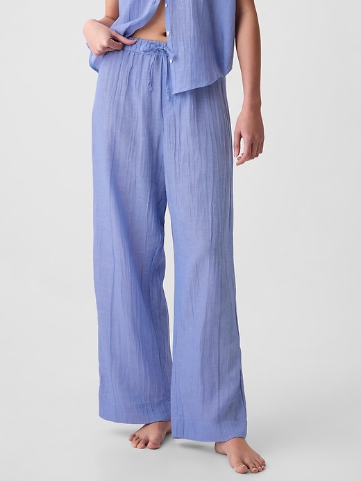 1 of 8 showing, with the color shirting blue of product Crinkle Gauze Wide-Leg PJ Pants
