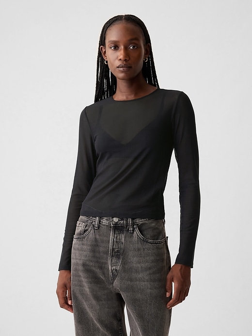 1 of 8 showing, with the color black of product Sheer Cropped T-Shirt