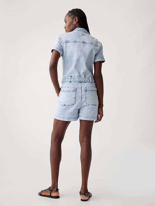 2 of 8 showing, with the color light wash indigo of product Belted Denim Romper