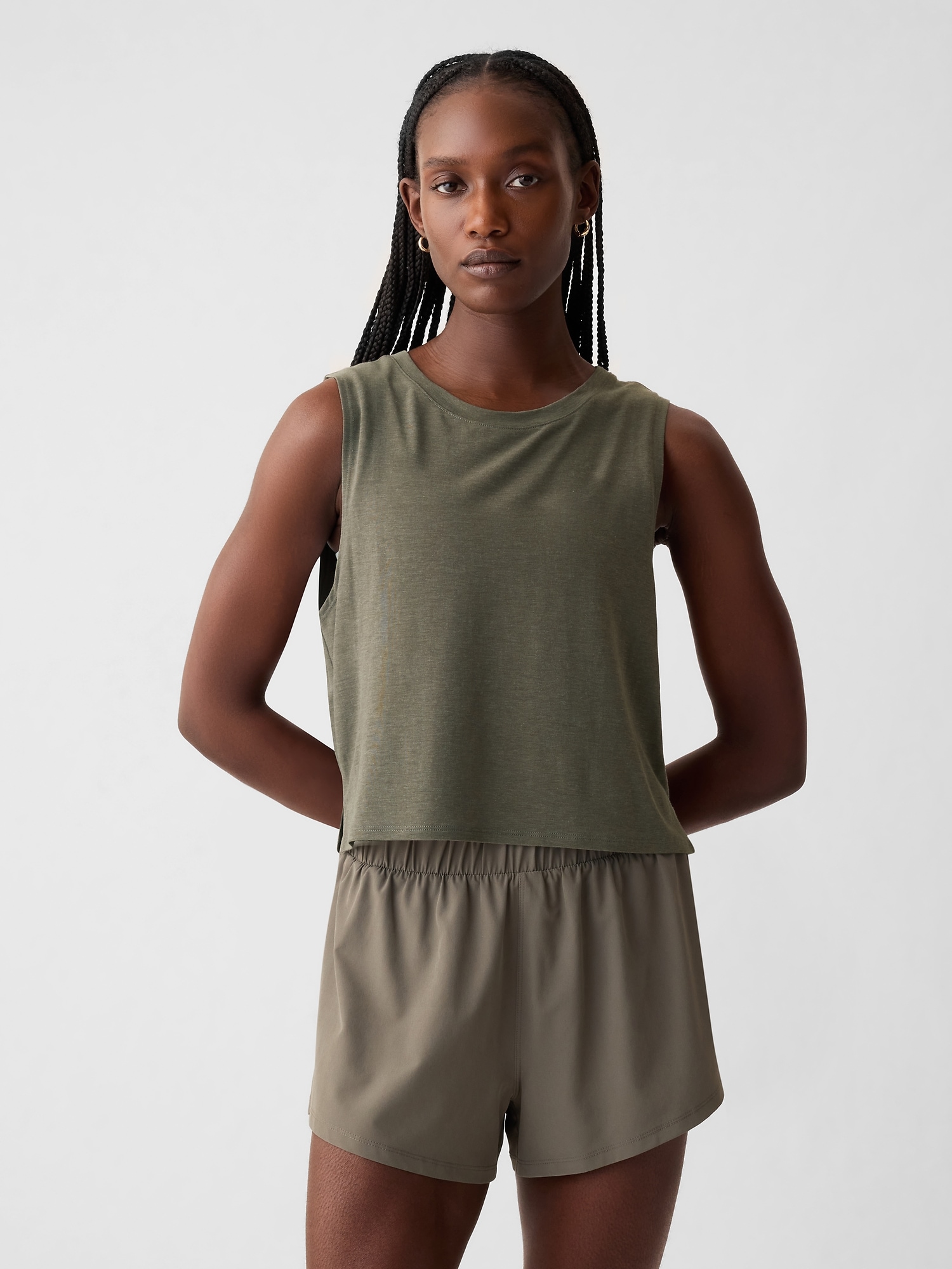 Gap Fit Breathe Cropped Muscle T-shirt In Greenish Grey