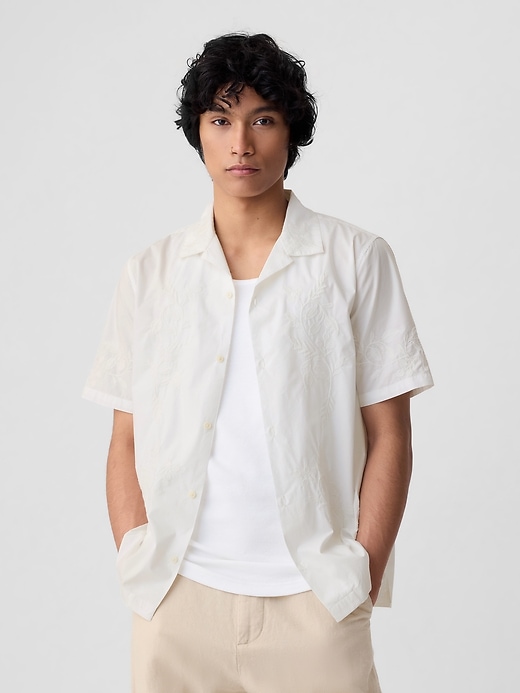 1 of 8 showing, with the color new off white of product Embroidered Resort Shirt