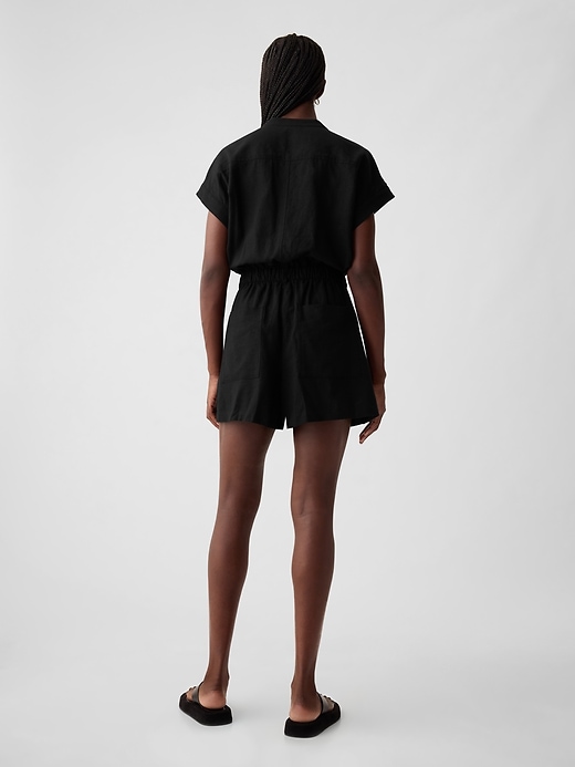 2 of 8 showing, with the color black of product Linen-Blend Utility Romper