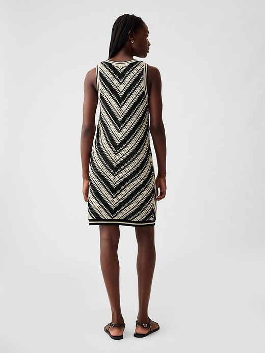2 of 8 showing, with the color black & off white of product Crochet Mini Sweater Dress