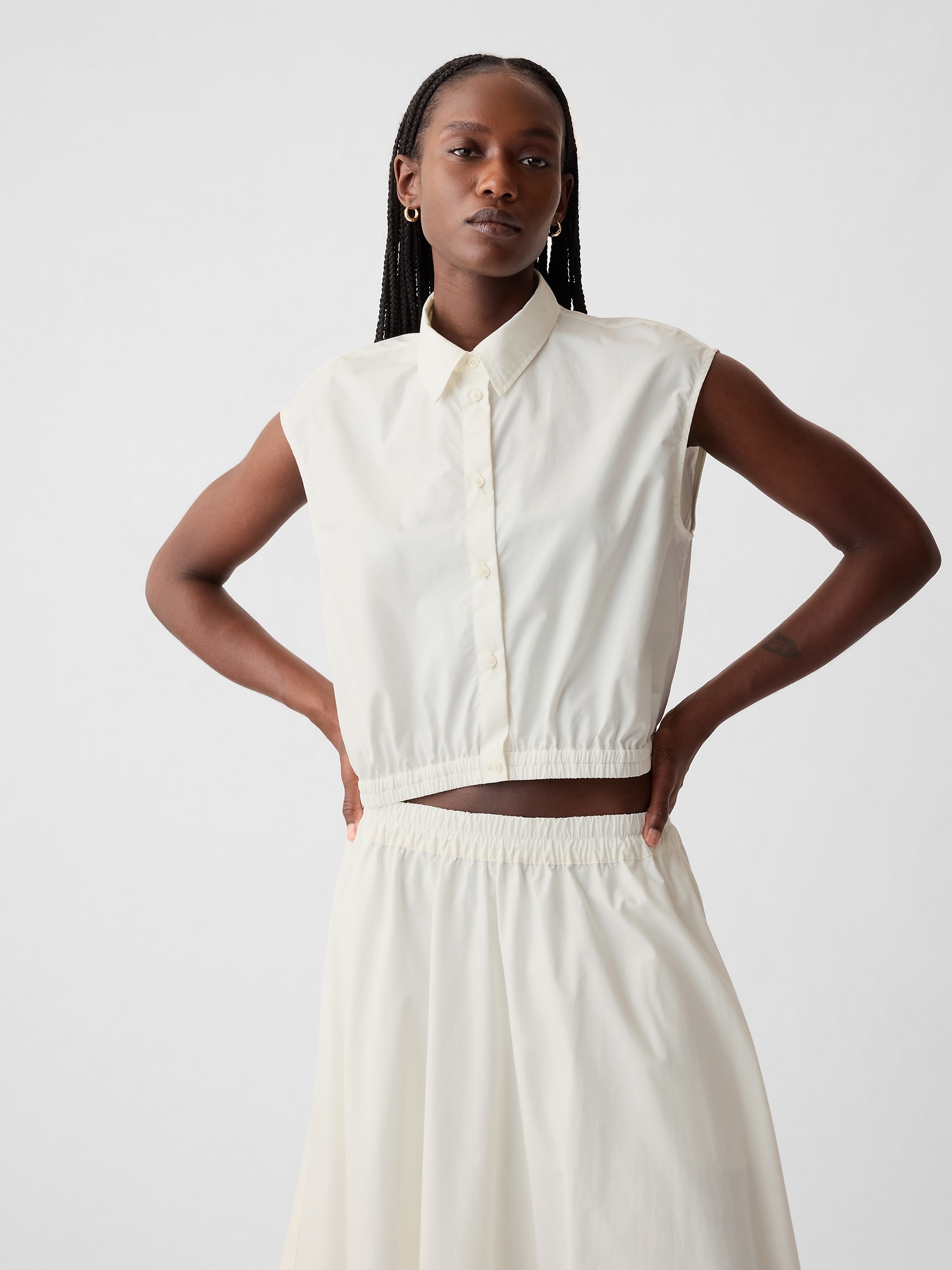 Shop Gap Cropped Poplin Shirt In Off White