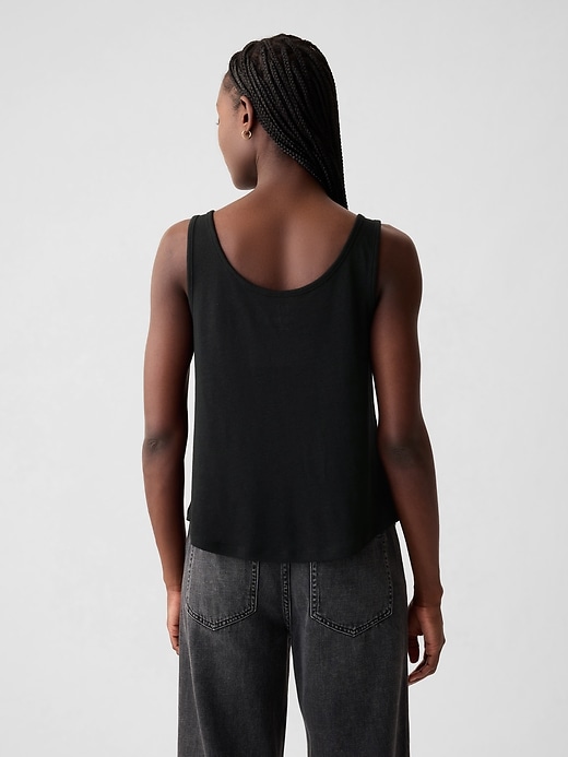 2 of 8 showing, with the color true black of product Linen-Blend Henley Tank Top