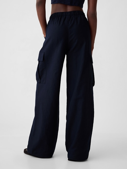 Image number 4 showing, Mid Rise Linen-Cotton Pull-On Cargo Pants