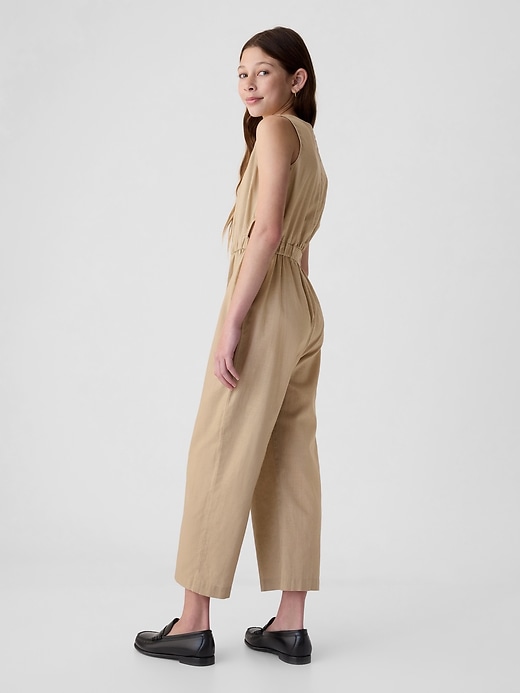 2 of 8 showing, with the color iconic khaki of product Kids Linen-Cotton Jumpsuit