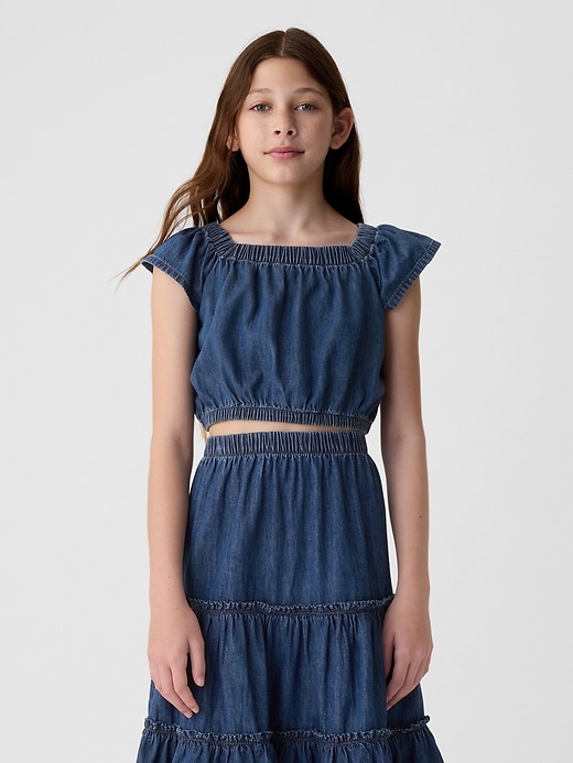 1 of 8 showing, with the color medium wash of product Kids Flutter Denim Top