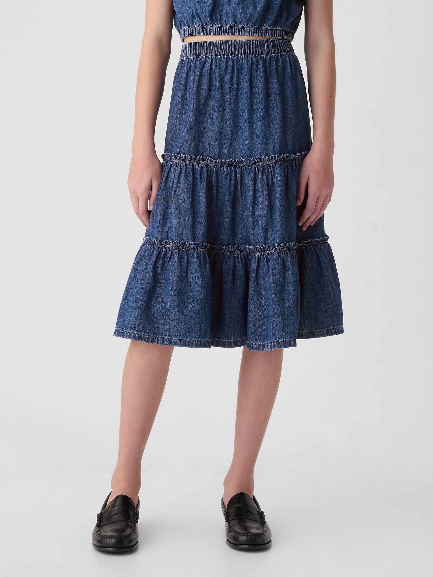 Kids Tiered Denim Midi Skirt