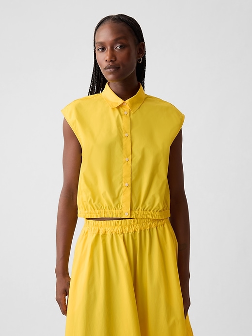 1 of 8 showing, with the color lemon yellow of product Cropped Poplin Shirt