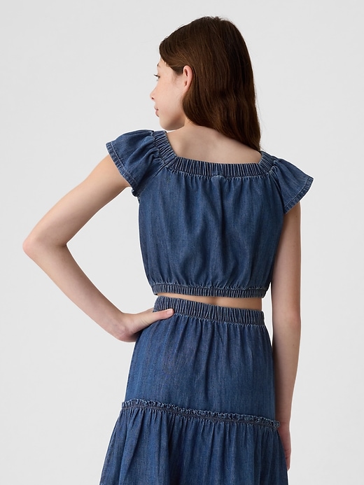2 of 8 showing, with the color medium wash of product Kids Flutter Denim Top