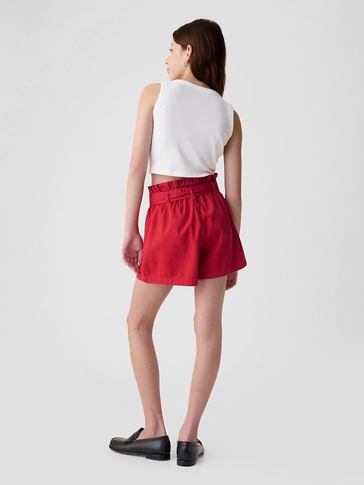 2 of 8 showing, with the color slipper red of product Kids High Rise Paperbag Denim Shorts