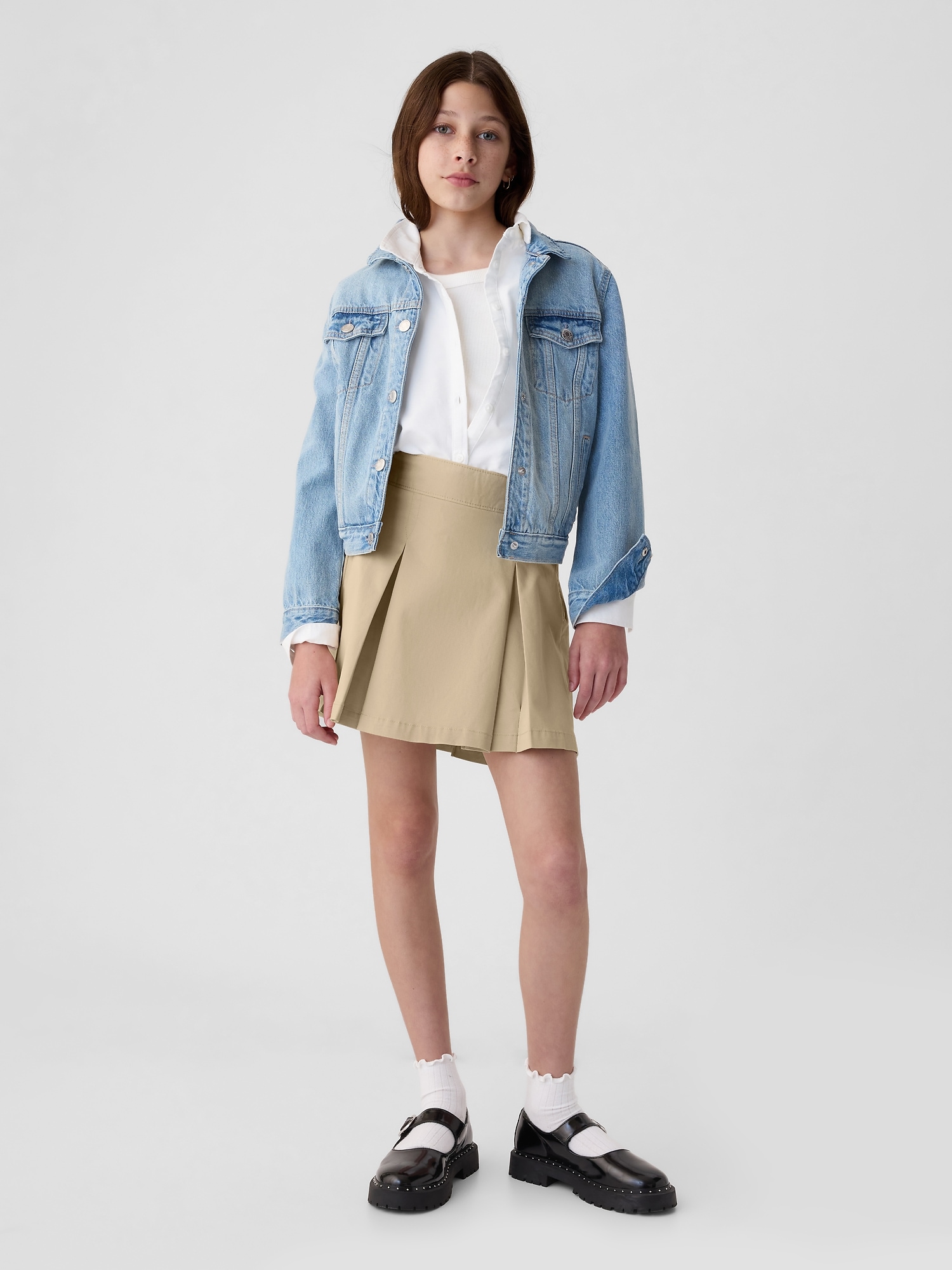 Kids Uniform Pleated Khaki Skirt