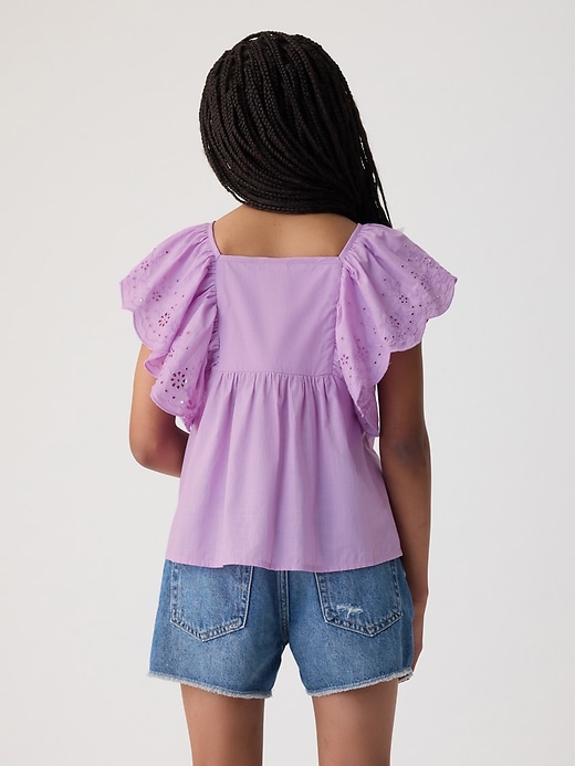 2 of 8 showing, with the color lilac surge of product Kids Flutter Eyelet Shirt