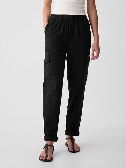 2 of 8 showing, with the color BLACK of product Mid Rise Twill Cargo Pants