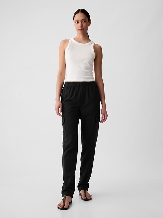 1 of 8 showing, with the color BLACK of product Mid Rise Twill Cargo Pants