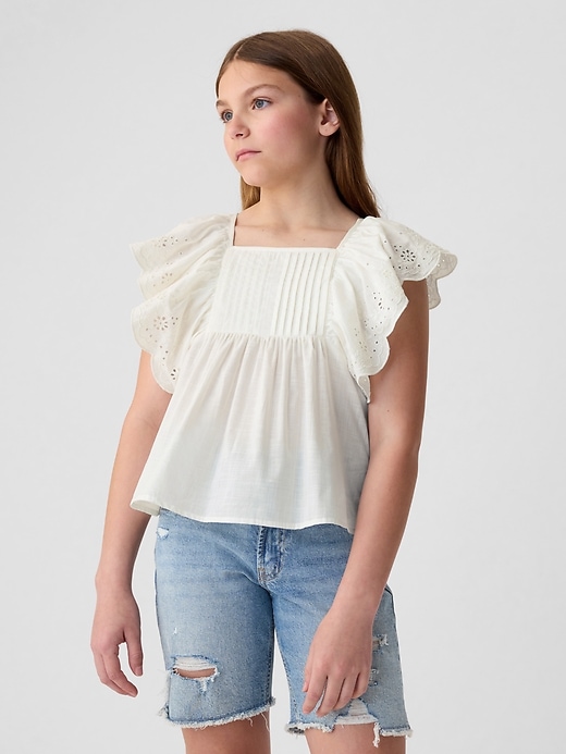 1 of 8 showing, with the color new off white of product Kids Flutter Eyelet Shirt